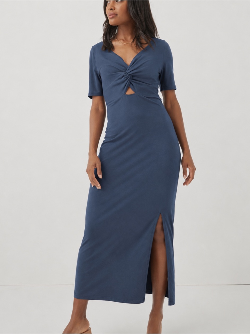 Pact Navy Blue Twist-Front Maxi Dress